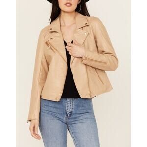 Blank NYC Faux Leather Moto Jacket Medium Full Zip Beige